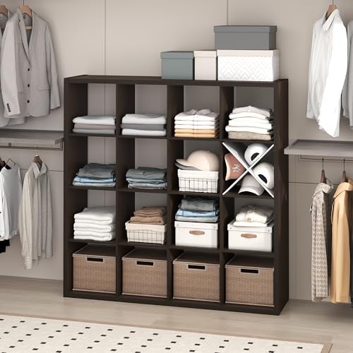 Furinno Cubic Extra Thick 16-Cube Closet Organizers and Storage, Dark Oak by Furinno-FitsYourSpaceFitsYourBudget