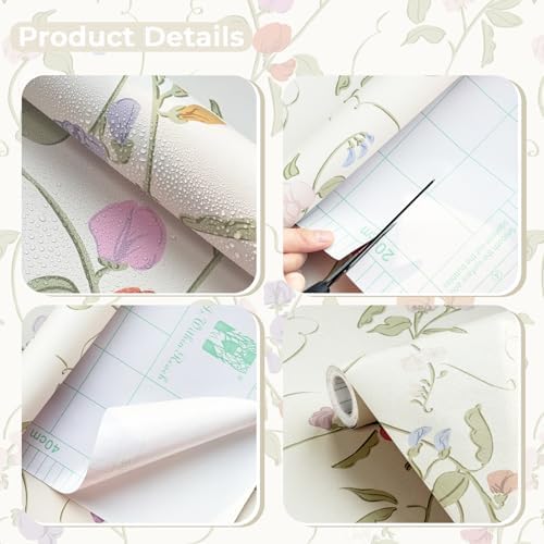 17.3" x 393.7" Vintage Wallpaper Peel and Stick Beige Floral Wallpaper Leaf - Image 2