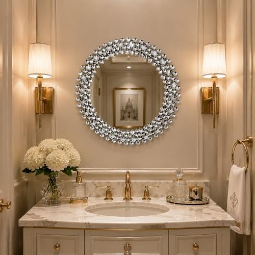 SHYFOY 18" Round Mirrors for Wall Decor, Crystal Decorative Mirrors - Image 4