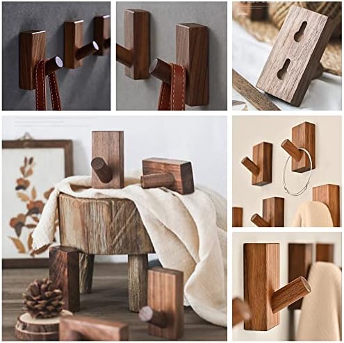 HomeDo Adhesive Wood Wall Hooks, Decorative Coat Hooks Hat Rack, Walnut 5P - Image 5