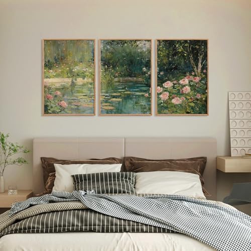 FWIEXA Monet Floral Framed Canvas Wall Art Set, Impressionist Botanical Garden - Image 2