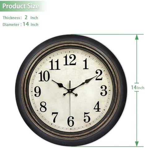 45MinST 14 Inches Retro Wall Clock, Silent Non Ticking Battery Operated Movement - Image 3