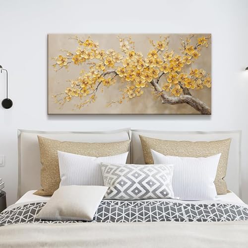 Gold Yellow Tree Flowers Wall Art Decor 20"x40" Canvas Wall Art - Image 2