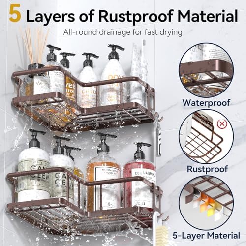 YASONIC Corner Shower Caddy Adhesive, 100% Rustproof Shower Organizer - Image 5