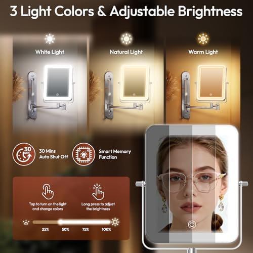 7“ Height Adjustable Wall Mounted Lighted Makeup Mirror - Image 5