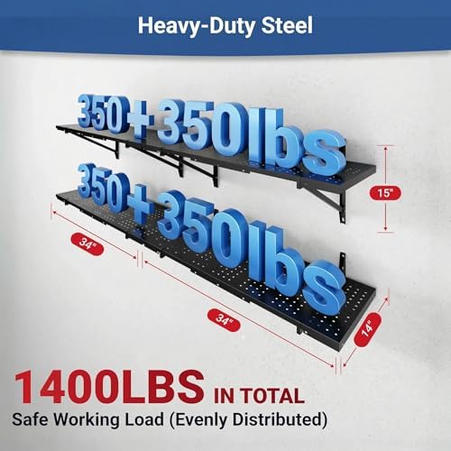 FLEXIMOUNTS 2-Pack 1x6ft Garage Shelving Perforated Wall Shelf - Image 3