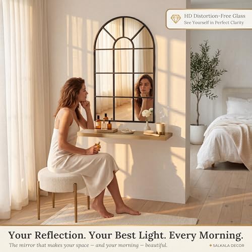 Black Arched Window Mirror | Farmhouse Decorative Wall Mirrors - Image 3
