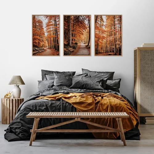 HLNIUC Autumn Forest Framed Canvas Wall Art, Fall Nature Pictures Wall Decor - Image 5