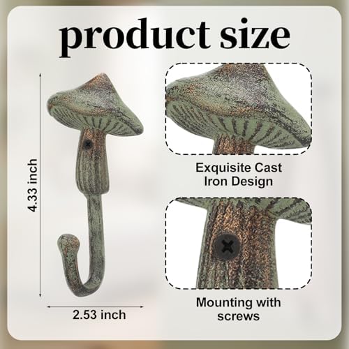 3 Pcs Mushroom Wall Hooks Decorative Iron Mushroom Shaped Hanging Hooks Wall - Image 2