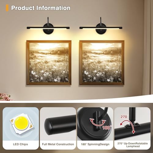 JOOSENLUX LED Picture Light Hardwired Matte Black Modern Picture Lights - Image 2