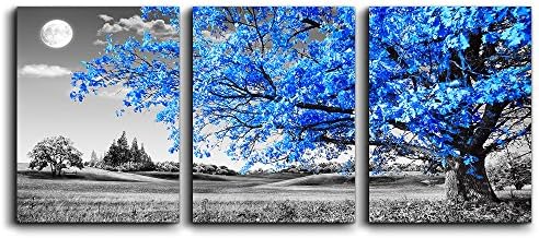 Wall Art For Living Room Black And White Blue Tree Moon Canvas Wall Decor For by TTHYUEWS