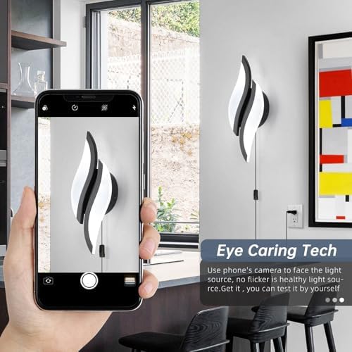 CANEOE Plug in Wall Sconces Set of Two 6000K Black Modern LED Wall Light - Image 3