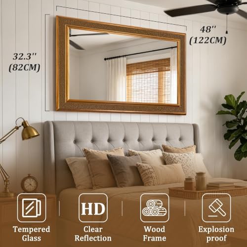 Chende Large Gold Mirrors for Wall, Rectangle Solid Wood Frame Decor for - Image 2