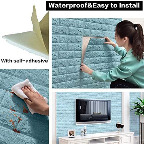 3D Wall Panels Peel and Stick, 14.5 Sq Ft Coverage, Faux Brick Blue - Image 4