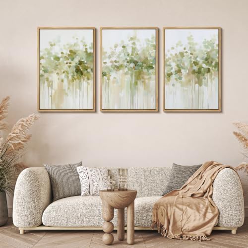 MUDECOR Framed Canvas Print Wall Art Set Soft Green Trees - Image 2