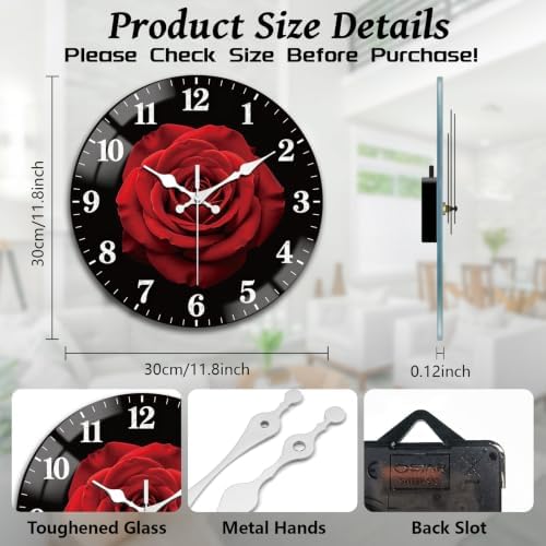 peacoblue Red Rose Wall Clocks Battery Operated - Image 2