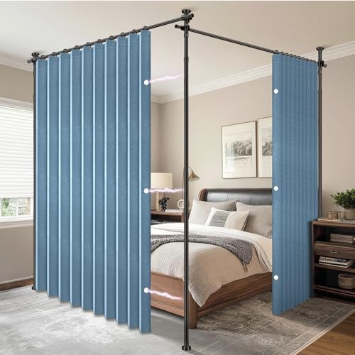 AJAZZ Room Divider Curtain+ Tension Curtain Rod No Drilling 43-120× 35-200 in by AJAZZ