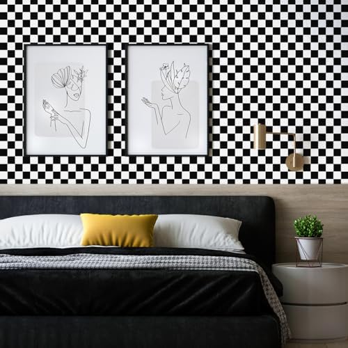 Jeweluck Black and White Checkered Peel and Stick Wallpaper 17.7"x196.8" - Image 4