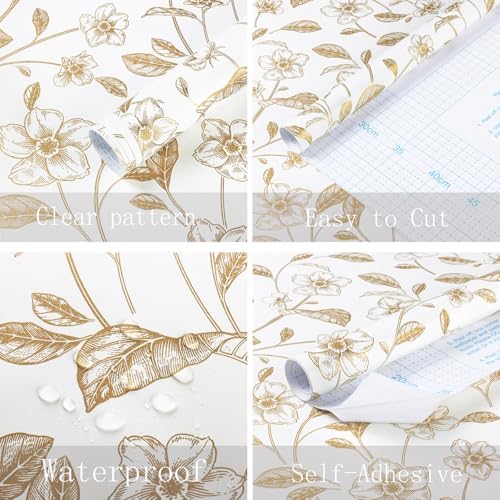 Heroad Floral Wallpaper Peel and Stick White and Gold Contact Paper Boho Peel - Image 5