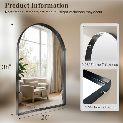 38"x26" Black Arched Mirror, Arched Wall Mirror - Image 3