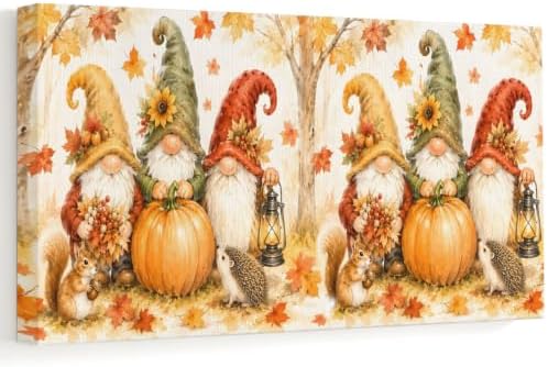 Thanksgiving Gnomes Large Wall Art Fall Pumpkin Squirrel Maple Leaf Countryside by Prime+Leader