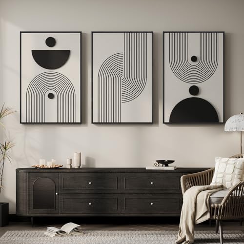 3D Large Framed Black and White Abstract Wall Art - Image 2