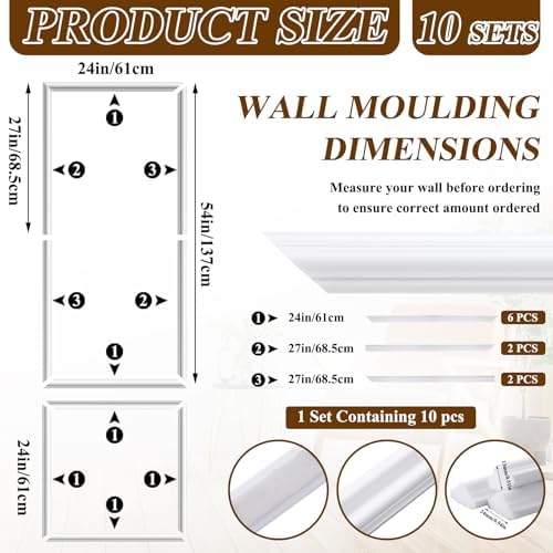 Pangda 10set Peel and Stick Wall Molding Kit 3D Premade - Image 2