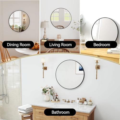 SCWF-GZ 24" Round Mirror Circle Wall Mounted Hanging/Against Wall Black - Image 2
