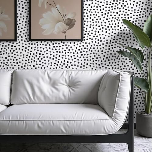 Dimoon 17.3''x197'' Peel and Stick Wallpaper Modern Polka Dot Black and White - Image 5