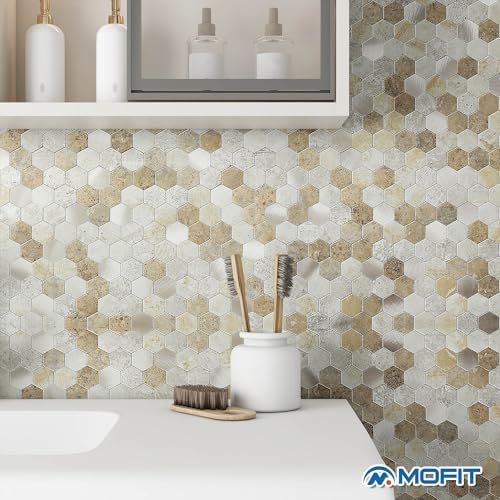 Peel and Stick Backsplash Hexagon Marble Tiles Castle Brown 10pcs - Image 3