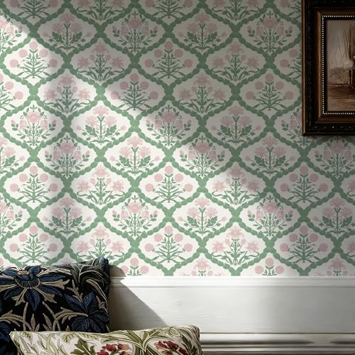 Pink Floral Peel and Stick Wallpaper Vintage Wall Paper Boho Pink Floral Damask - Image 4