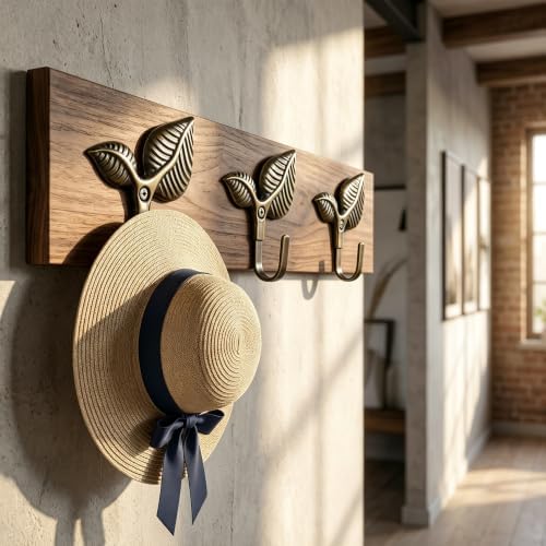 Set of 12 Vintage Leaf Wall Hooks, Rustic Bronze Iron Heavy Duty Coat Hangers - Image 3