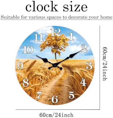 XNM Golden Wheat Field Wood Wall Clock Battery Operated 24 Inch - Image 5