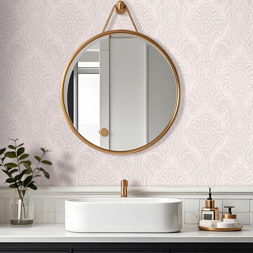 FunStick Vintage Light Pink Wallpaper Peel and Stick Textured Victorian Damask - Image 5