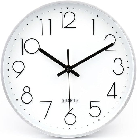 jomparis 10 Inch Silver Wall Clock Battery Operated Silent & Non-Ticking Wall by JOMPARIS