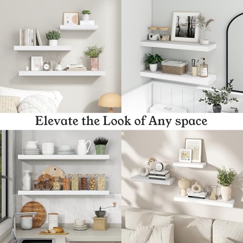 16" White Floating Shelves Wood Wall Shelf - Image 5