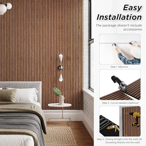 SMARTSTANDARD 4 Pack 105.9" x 12.6" Wood Slat Wall Panels, Classic Brown - Image 5