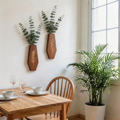 Wood Wall Planter 2 Pack, Modern Farmhouse Wall Decor Mounted Wooden Vase Set - Image 5
