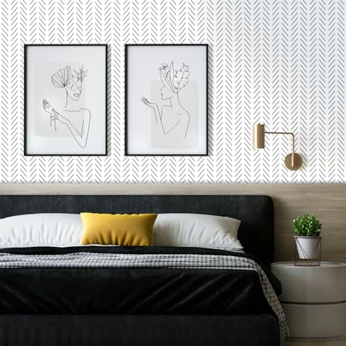 Erfoni Black and White Peel and Stick Wallpaper Herringbone Contact Paper - Image 2