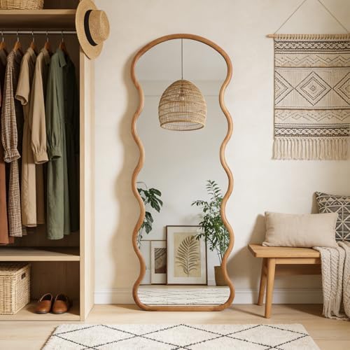 WallBeyond 24"x65" Full Length Wood Arched Mirror, Natural Wood Boho Accent by WallBeyond