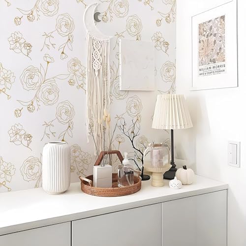 Safiyya 118"x17.3" Peel and Stick Wallpaper Gold and White Contact Paper Rose - Image 2