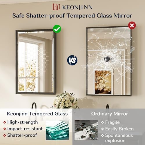 Keonjinn 72" x 36" Black Framed Bathroom Mirrors - Image 5