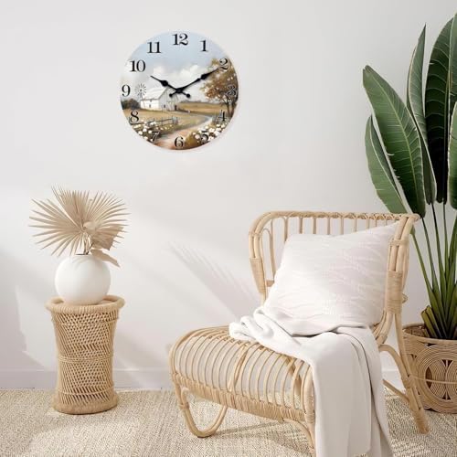 XFM 12 Inch Silent Wooden Wall Clocks Battery Operated Farm Barn - Image 6