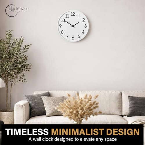 Clockswise 11" Modern Minimalist Round Wall Clock Black Arabic Numerals White - Image 4