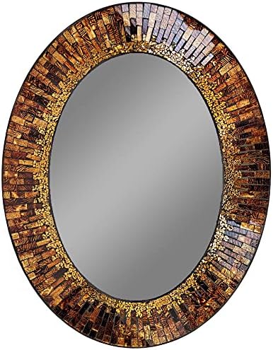 Lulu Decor, Decorative Handmade Amber Oval Mosaic Wall Mirror by LuluDecor