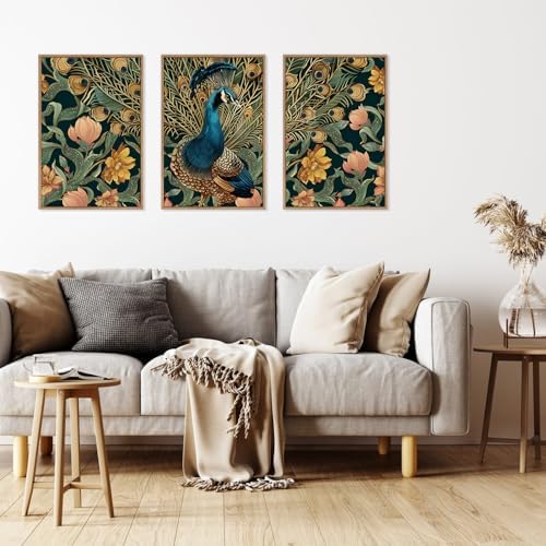 HLNIUC Elegant Peacock Wall Art Canvas, Boho Flower Wall Art, Animal Feather - Image 4