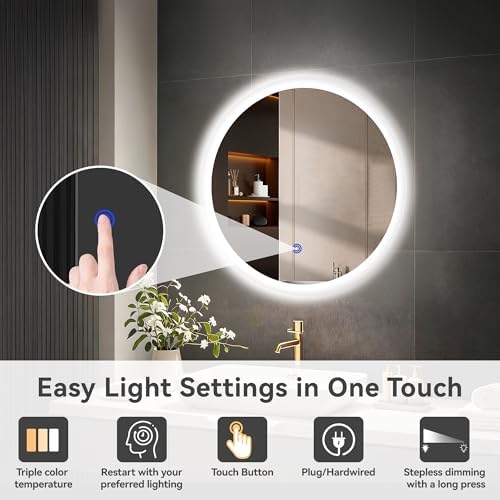 20“ x 20” LED Bathroom Smart Mirror, Round Mirror - Image 5