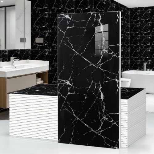 10Pcs Black Marble Wall Panels 23.6"X11.8" PVC Waterproof Tiles Peel and Stick by GRITHOME