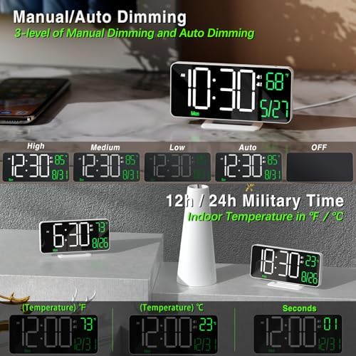 KOSUMOSU Digital Clock for Bedroom, 6.7" Desk Clock LED - Image 2