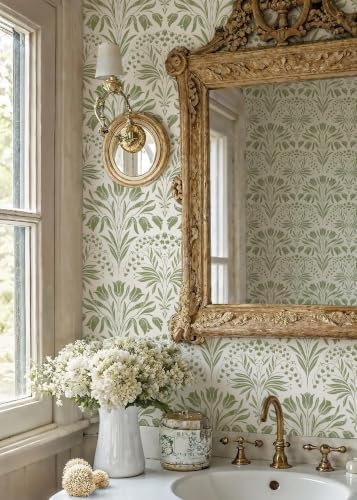 Green Tulip Floral Peel and Stick Wallpaper Retro Green Contact Paper - Image 5